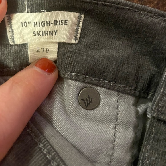 Madewell 10” High Rise Skinny Corduory Pants Grey 26” Waist - Picture 6 of 6